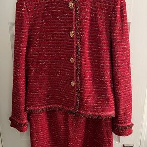 St. John Couture Red Tweed Skirt Set